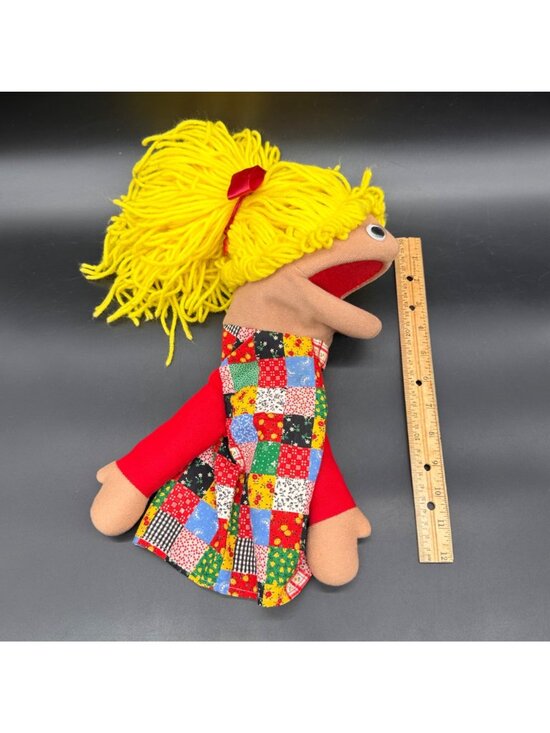 Yellow Hair Puppet - Etsy Vintage Hand Puppet Girl Yellow Yarn Hair Patchwork Dress 90s Son Shine Toy Doll